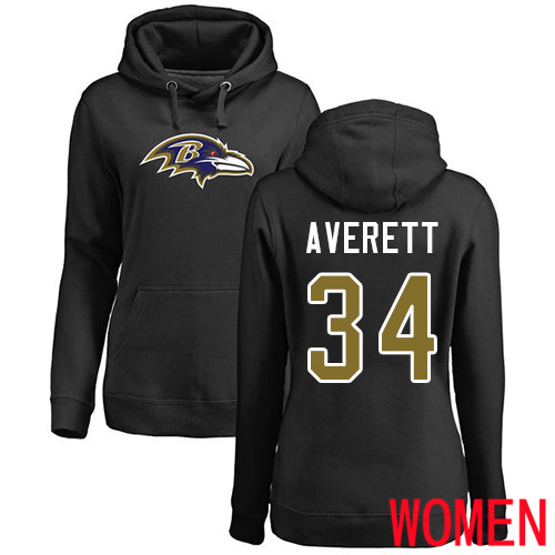 Baltimore Ravens Black Women Anthony Averett Name and Number Logo NFL Football 34 Pullover Hoodie Sweatshirt